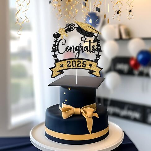 Congrats 2025 Cake Topper, Class of 2025 Cake Decorations, Congrats Grad Party Decor, High School/College/University Graduation Party Decorations (Purple and Gold Glitter) in Saudi Arabia