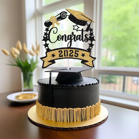 Congrats 2025 Cake Topper, Class of 2025 Cake Decorations, Congrats Grad Party Decor, High School/College/University Graduation Party Decorations (Purple and Gold Glitter) in Saudi Arabia