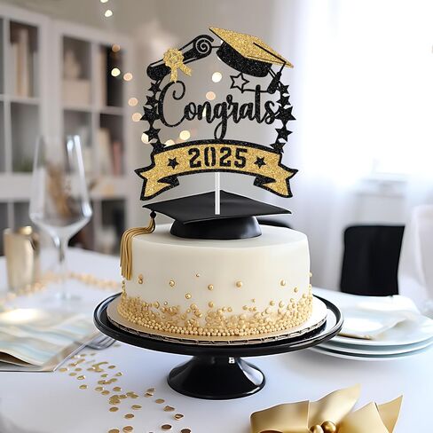Congrats 2025 Cake Topper, Class of 2025 Cake Decorations, Congrats Grad Party Decor, High School/College/University Graduation Party Decorations (Purple and Gold Glitter) in Saudi Arabia