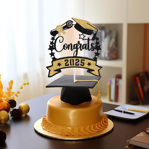 Congrats 2025 Cake Topper, Class of 2025 Cake Decorations, Congrats Grad Party Decor, High School/College/University Graduation Party Decorations (Purple and Gold Glitter) in Saudi Arabia