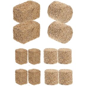Logofun 12pcs Mini Hay Bales Miniature Straw Bale Mini Hay Bales Decoration for Table Miniature Hay Clocks for Dollhouse Autumn Harvest Table Craft (Square+Round)