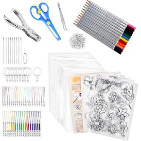 BADAO 200PCS Shrinky Dink Keychain Kit Bulk,Shrink Plastic Sheets for Key Chain Maker Kit Accessories,DIY Shrinking Film Sheets Creative Craft Marking Your Keychain Aromatherapy