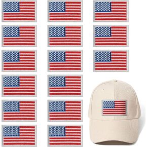 GYGYL 15 Pieces Small Iron on American Flag Patches Patriotic United States of America Flag Embroidery Patch for Clothes, Hat, Socks, Jeans, DIY Accessories-White and Red
