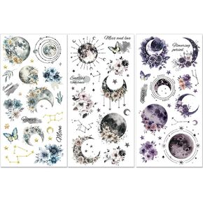 PLIGREAT 3 Sheets Moon Flower Rub on Transfers for Crafts Creative Watercolor Art Rub on Stickers for Furniture Wood Cabinet Ceramic Scrapbooking Decorative Transfer Stickers