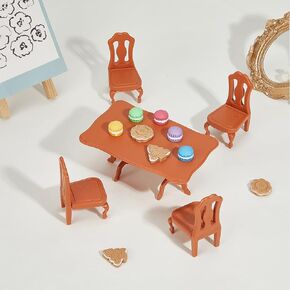 مجموعات أثاث Dollhouse بما في ذلك طاولة دمية 1pcs و 4pcs كراسي مصغرة طاولة الطعام كرسي ضوء سمك السلمون دمية الديكور أثاث المطبخ البلاستيك الدمية