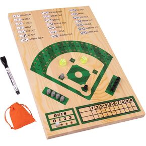 Baseball Board Game,Baseball Dice Board Game,Solid Wood 15mm Thick,12 Pieces and Dice,Markers,Manual Included,Portable,Perfect for Home Party,Family Night,Road Trip