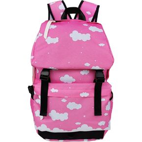 Canvas Pink Cute Stars Cloud Backpack BookBag Laptop Backpack Travel Bag Rucksack Satchel Bag Kawaii Bag