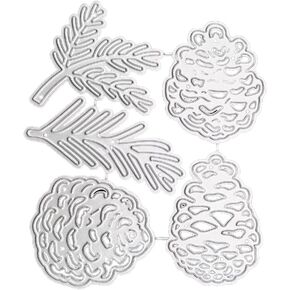 Set of 5pcs Silver Christmas Pine Cones Metal Cutting Dies,Scrapbook Stamp, Christmas Pine Cones Metal Cutting Dies Stencil Scrapbooking Album Paper,Die-Cutting and Embossing