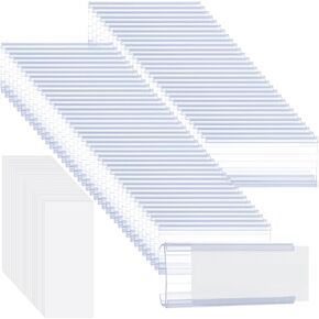 200 PCS Wire Shelf Label Holder with Label Paper Inserts Clear Metro Shelf Clips Plastic Shelf Tags for Wire Shelving, Compatible with 1-1/4 Inch Shelves