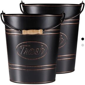 Pack 2, Rustic Farmhouse Bathroom Trash Can, Modern Country Style Galvanized Farm Metal Kitchen Trash Bucket, Large Vintage Waste Basket, Industrial Chic Bucket Garbage Can Bin, Western Garbage Pail