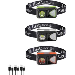 Rechargeable Headlamp Flashlight, LED Head Lamp with White Red Light, Super Bright USB-C Headlight 3-Pack Motion Sensor Head Lamp For Adults 11 Mode Outdoor Camping Running Hiking Fishing Gear