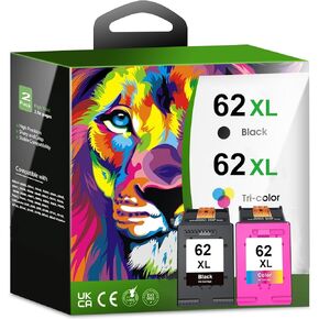 Printer Ink 62 62XL Replacement for HP Ink 62 HP62 for HP 62 XL 62XL Ink Cartridges Black and Color Combo Pack with HP Envy 5540 5640 5660 7644 OfficeJet 5740 5741 8040 OfficeJet 200 250