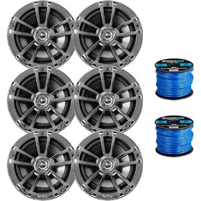 1 Pair (QTY 2) of Infinity Reference 6.5-Inch 225-Watt High-Performance 2-Way Weather-Proof Marine Boat Power Sport Chrome 2-Way Coaxial LED Speakers Bundle Combo with 16 Gauge Speaker Wiring