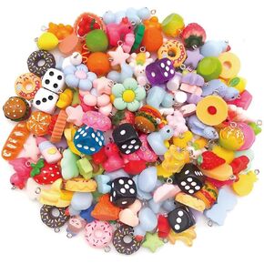 Youdiyla 42pcs Donuts Fruits Flowers Dice dice Resin series Pendant Jewelry Making DIY Keychain Earrings Pendant Various Design Charms for Jewelry Making Bracelets Necklace (SN480)