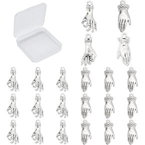 Sunnyclue 1 Box 40pcs 2 Styles Silver Hand Pendant Mini Sploy OK Gesture Vintage Charms Bulk Tibetan Style Penders Lucky for Jewelry Making Bracelets النتائج