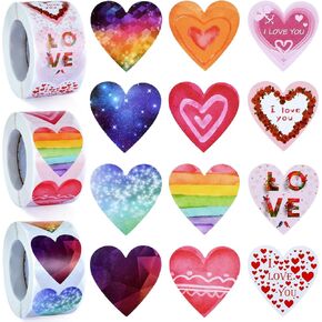 1500 PCS ملصق قلب ، 1.5 بوصة ملصق القلب ملصقات لفة الحب لفة للذكرى السنوية ، الزفاف