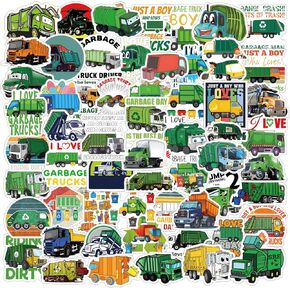 62pcs Garbage Truck Stickers Pack, Cartoon Cute Vinyl Waterproof Decals for Water Bottle,Laptop,Phone,Skateboard,Scrapbooking,Bumper Gifts for Kids Teens Adults Fans for Party Supply