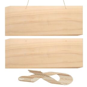MECCANIXITY Hanging Wood Sign with String, 10"x4" Rectangle Wooden Blank Wood Plaque for Painting, Writing, Door Hanger, Making Sign, Pack of 10