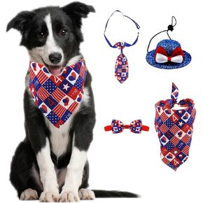 4 PCS 4th of July Independence Day Dog Associory ، Glitter Pet Dog Hat American Flag Dog Bandana Triangle Dickflable TILE TILE CORMATIC DOG COLCTIES COSTUME FOR SMITHED DOG DOG CAT