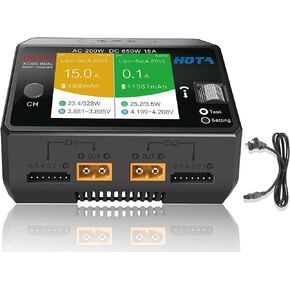 HOTA D6 Pro Lipo Battery Charger Smart Charger Dual Channel 15A AC200W DC650W for Lipo LiHv Nicd NiMH RC Battery Charger with Balance Phone Wireless Charging RC Car RC Boat FPV Race Drone Parts