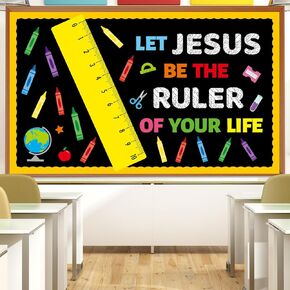 Back to School Religious Bulletin Board Set Let Jesus Be The Ruler of Your Life Classroom Decorations Christian Crayon Paper Cutouts for Sunday Church School Nursery Chalkboard Door Wall Decor Teacher