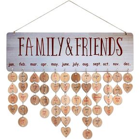 Gifts for Mom Grandma to Remember Family Friends Birthdays, Joy-Leo Wooden Family Birthday Reminder Calendar Plaque with 100 Tags, Decorative Birthday Tracker Board Wall Hanging, Model JL07