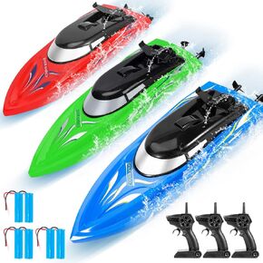 3 Pack RC Boat - Remote Control Boats for Kids and Adults - 10km/H 2.4GHz High-Speed RC Boat - Fast RC Boats for Pools and Lakes - Includes 6 Rechargeable Batteries