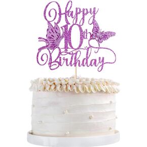 Glitter 3D Butterfly 10th Birthday Cake Topper,Hello 10，Cheers to 10 YearsSummer Butterfly themed for Baby Shower,Boys Girls 10th Birthday Party Decorations