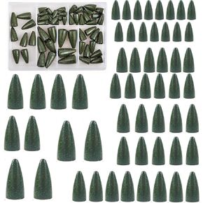Bullet Fishing Weight Sinker,50 Packs Lead Worm Weight Assortment Green Fishing Sinker for Bass Fishing Texa Rigs Weights 1/16oz 1/8oz 3/16oz 1/4oz 3/8oz Fishing Tacke Kit with Box