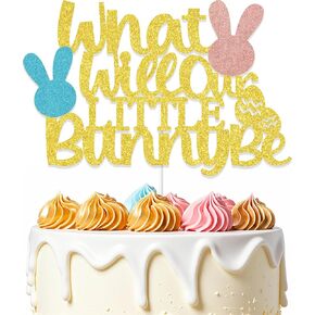 What Will Our Little Bunny Be Cake Topper, Bunny Baby Shower Decorations, Easter Theme General Reveal Party Cake Decoration, A Little Bunny is on the Way Baby Shower Supplies Gold Blue & Rose Gold
