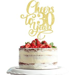 هتافات إلى 30 عامًا من الكعكة ، تزيين كعكة عيد ميلاد سعيد 30 ، مثالية لمدة 30 عامًا تزيين الكيك ، حفل زفاف/ذكرى ، توزيعات التزيين الذهب اللمعان الذهب