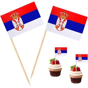 100 Pcs Serbia Flag Serbia Toothpick Flags, Cocktail Picks Mini Stick Cupcake Toppers Country Picks Party Decoration Celebration Cocktail Food Bar Cake Flags ﻿