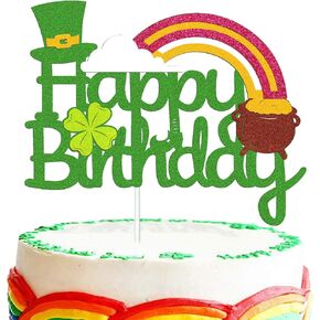St Patricks Day Birthday Cake Topper Lucky Four Leaf Clover Shamrock Irish Themed Cupcake Smash Decorations