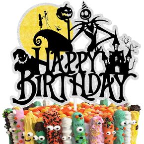 Glitter Happy Birthday Cake Topper for Halloween Theme - movie Theme Anniversary Birthday Party Decoration Supplie