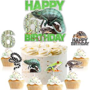 الكعكة الزواحف توبر مجموعة 7 أجهزة كمبيوتر سحلية تشكل Chameleon Kids 8th Happy Snake Accorations ، أو زواحف تحت عنوان حفلة عيد ميلاد للبنين والبنات ، أو زخرفة حفلة عيد ميلاد الحيوانات الأليفة. سكر
