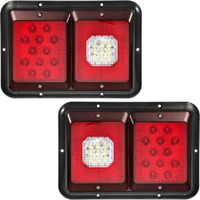 Partsam 2Pcs Double Led Trailer Tail Lights with Horizontal Mount Dual Stop Turn Tail Backup Reverse Lights 33 LED, Surface Mount RV Double Led Taillights, RV Double Led Tail Lights, Black Base