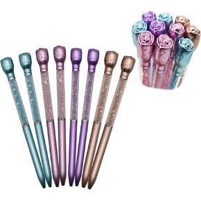 Maydahui 24 PCS Rose Ballpoint Pen Retractable Flower Pens Crystal Quicksand Gem Pen Black Ink for School Home Party
