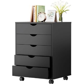 OLIXIS Chest File Cabinet 5 Drawers Wood Rolling Organization Storage Dresser with Wheels for Home Office 18.74" W x 15.75" D x 25.39" H