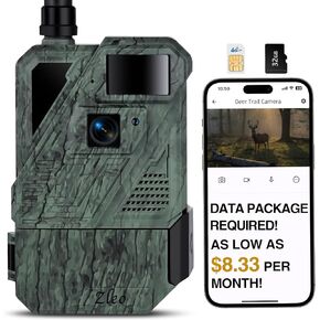 Zleo Cellular Game Trail Camera Solar, Outdoor Wildlife Motion Camera with 0.3s Trigger, Hunting Cameras with Low Glow Night Vision Waterproof, Live Feed to Phone, 1080P HD Video, No WiFi Needed