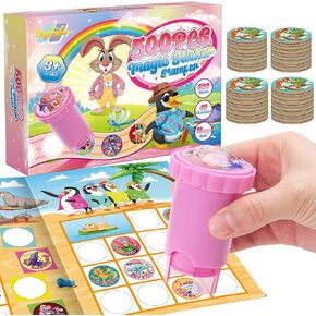 Sticker Stamper and 500 Reward Stickers,18-Page Activity Books,40 Cartoon Animals,Arts and Crafts Travel Quiet Toy for Toddlers,Cute Character Refills,Teacher Praise Gifts for Girls & Boys 3+