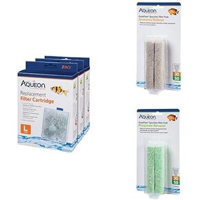 Aqueon Aquarium Fish Tank Replacement Filter Cartridges Large - 9 pack with Ammonia Reducer 4 Pack Filter Pads and Phosphate Remover 4 Pack Filter Pads for QuietFlow 30 and 50 Bundle