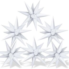 74 PCS White Foil Star Balloons, 26 Inch Large Starburst Cone Balloon, 12 Point Spike Explosion Metallic Balloons for Birthday, Wedding, Party Decorations, Photo Background