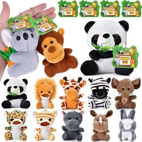 WinRayk 12pcs Safari Mini محشو بالحيوانات الحفلات الحفلات ، 4.8 بوصة مفتاحية كبيرة وبطاقة هدية الغابة غابة ألعاب أفخم ، عيد الحب حقائب عيد الفصح سلة عيد ميلاد الفصول الدراسية جوائز الفصول الدراسية