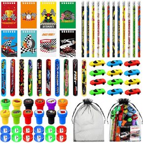 شاب 84 PCS سباق سيارات حفلات السباق مجموعة القرطاسية مجموعة حلزوني الملاحظات صفعة أساور أقليمات محو محو محو قسائم شحذات أكياس أورجانية للسباق للسباق الفصول الجائزة اللوازم حفلة عيد ميلاد الطرف