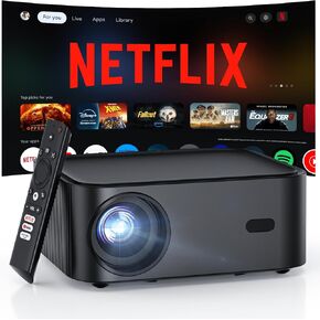 جهاز عرض Smart Smart المرخص الرسمي Netflix ، و Happrun Projector 4K مع WiFi و Bluetooth ، و Doiby Audio ، والتطبيقات المدمجة ، و 1080 بكسل 1000ANSI ، و Electric Focus ، وجهاز عرض محمول للسينما المنزلية ، وغرفة النوم