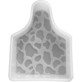 Cow Ear Tag Shaped Freshie Silicone Mold | Size 3.3" Wide x 4.5" Long x 1" Deep | Cowhide Print Ear Tag Design for Freshie Makers