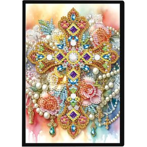 Jishshay Diamond Art Notebook Journal Diamond Painting Note Book Gem Art Sketchbook Gem Painting مجموعات الفسيفساء للبالغين دفتر ملاحظات فارغ مع تدريبات خاصة 14.5 × 21 سم/5.7 × 8.26in زهرة التقاطع