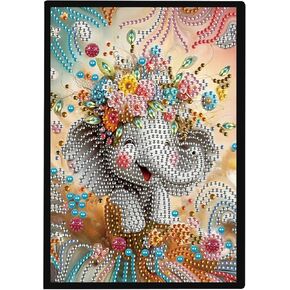 Jishshay Diamond Art Notebook Journal Diamond Painting Note Book Gem Art Sketchbook Gem Painting Blank Notebook Mosaic Kits for البالغين يوميات مع تدريبات خاصة 14.5 × 21 سم/5.7 × 8.26 بوصة فيل