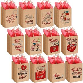 Yinder 24 Set CNA Week Gifts أكياس هدايا ممرضة كبيرة مع هدايا الأنسجة CNA لأسبوع CNA شكرًا لك على Port Craft Paper حقائب جيدة لممرضة زملاء العمل RN Medical RN