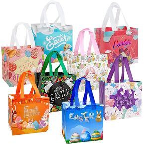 أكياس Luoker Easter Egg Egg Hunt (8pcs) ، 8.3 × 7.9 × 5.9 بوصة من أعصاب عيد الفصح ، وأكياس عيد الفصح مع مقابض ، 8 مستلزمات حزب عيد الفصح المختلفة ، لعبة Egge Hunt.